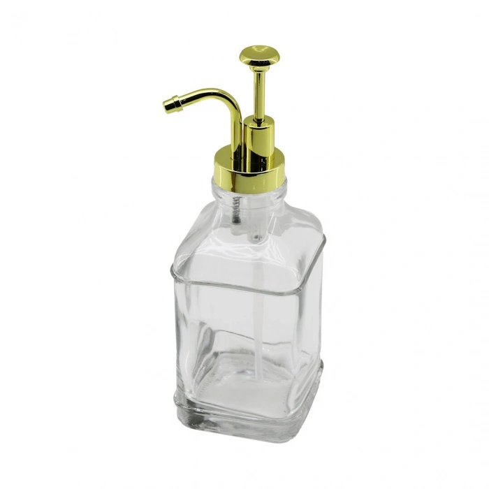 KARE CAM ŞİŞE - ŞEFFAF SIVI SABUNLUK 500ML POMPA - MUSLUK AYRIK MODEL BAŞLI (5324)