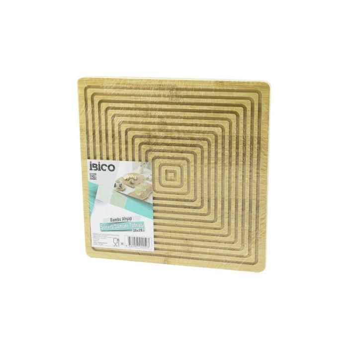 KARE  ÇİFT TARAFLI=DÜZ - KANALLI AHŞAP BAMBU SUNUM TEPSİ 28X28CM (5324)