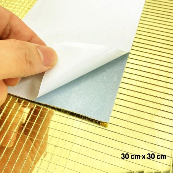 Kare Gold Cam Mozaik Fayans Çıkartmaları El İşi Kare Cam Fayans Kendinden Yapışkanlı Aynalı Dekor Panel 30x30 Cm (5324)