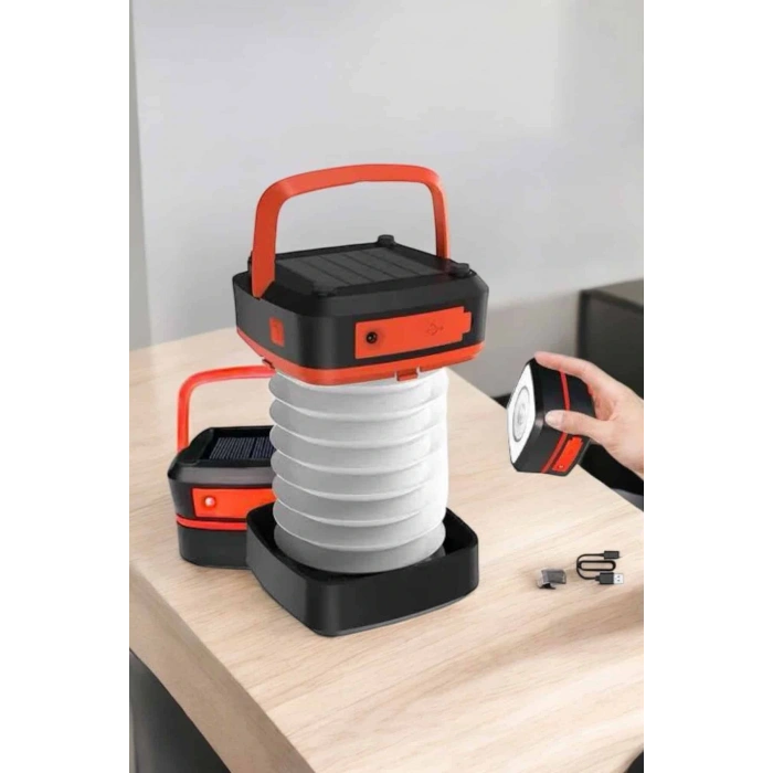 Katlanabilir Kamp Lambası Solar Fener Görünümlü 3 Kademeli Şarjlı