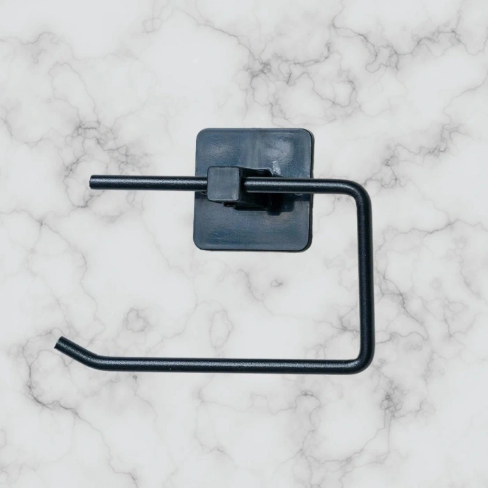 Kendiliğinden Yapışkanlı Siyah Paslanmaz Metal Kapaksız Tuvalet Kağıtlığı Aparatı (5324)