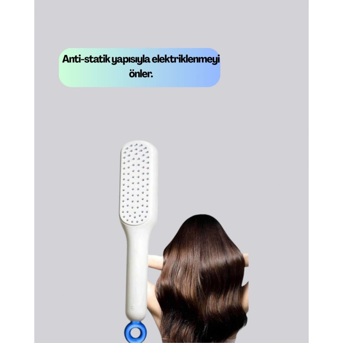 Kendini Temizleyen Ergonomik Saç Tarağı – ABS Gövde, Silikon Diş