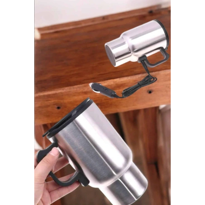 Kettle Kapaklı Araç İçi Termos Tüm Arabalara Uyumlu Çakmaklık Girişli Su Isıtıcı Bardak