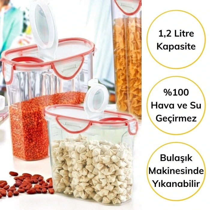 Kilitli Kapaklı Contalı Hava,Su Sıvı Geçirmez 1,2 Litre Erzak Saklama Kabı-SA580 (5324)