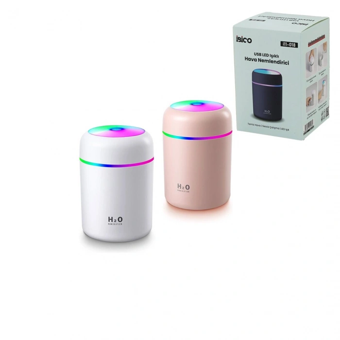 KLASİK 300ML H2O MİNİ USB ŞARJ- IŞIKLI HAVA NEMLENDİRİCİ - BUHAR MAKİNE - KOKU GİDERİCİ HERHANGİ BİR RENK GÖNDERİLİR (5324)