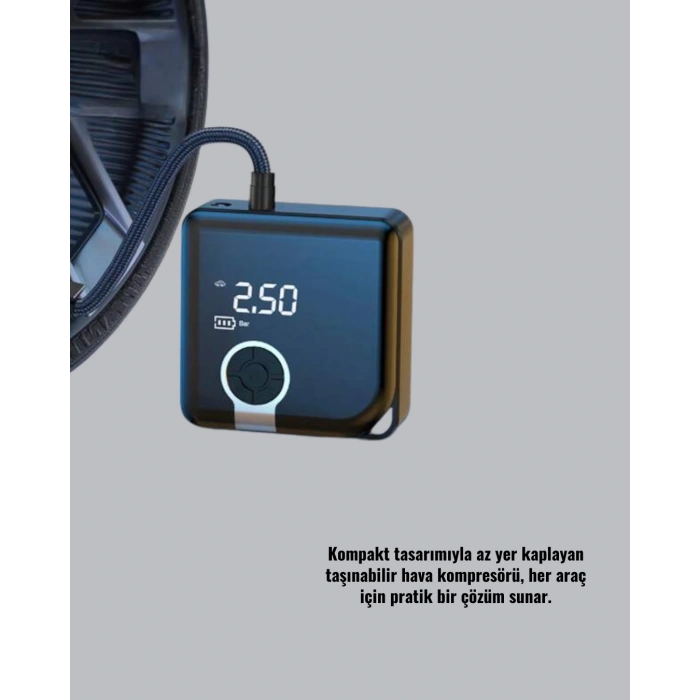 Kompakt Tasarımlı LED Işıklı Taşınabilir Hava Kompresörü