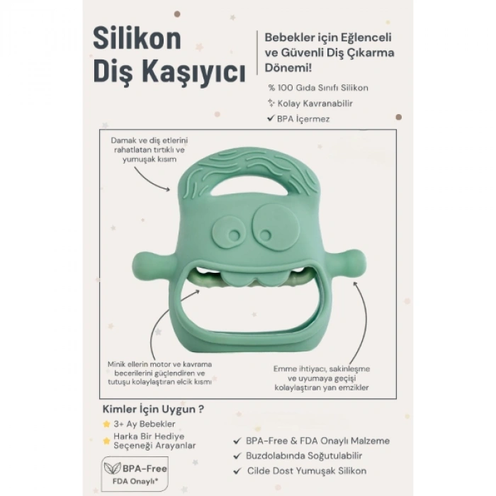 Koyu Yeşil Bebek Silikon Diş Kaşıyıcı