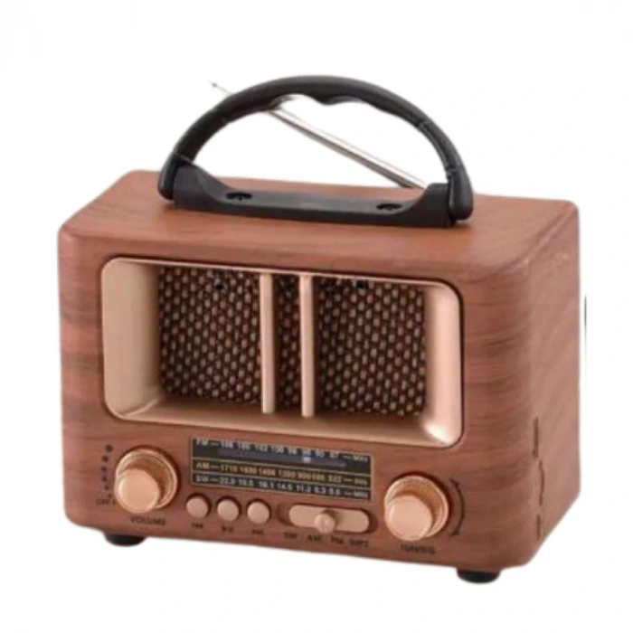 Küçük Mini Boy Retro Ahşap Tasarım Bluetooth Hoparlörlü Radyo – FM/AM Destekli, Şarjlı ve Taşınabilir Radyo NS-8108 (5324)