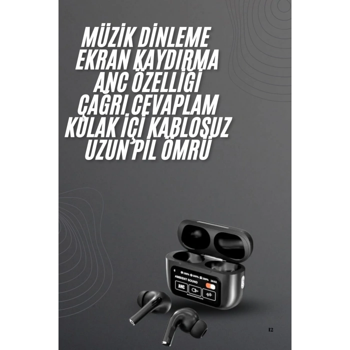 Kulak İçi Bluetooth Kulaklık Ekranlı Müzik Dinleme Çağrı Cevaplama Siyah