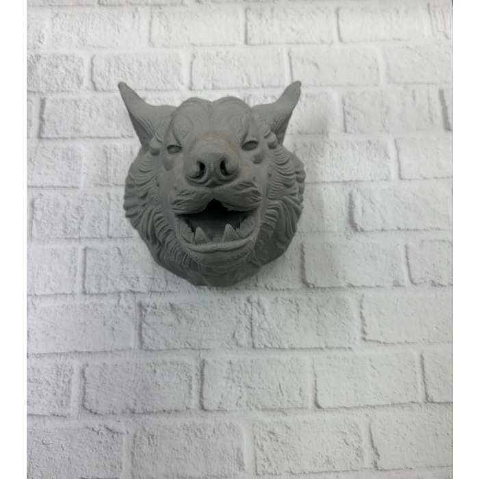 Kurt Başı Duvar Aksesuarı Gri Renk Asılabilir Hediyelik Figür