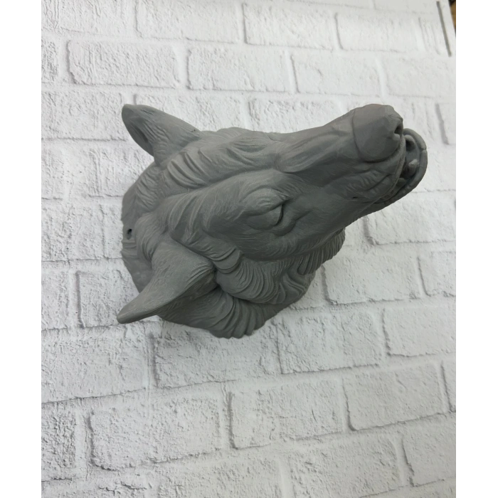 Kurt Başı Duvar Aksesuarı Gri Renk Asılabilir Hediyelik Figür