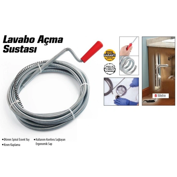 Lavabo Ve Gider Boruları Açacağı - Lavabo Açma Sustası - 5Metre (5324)