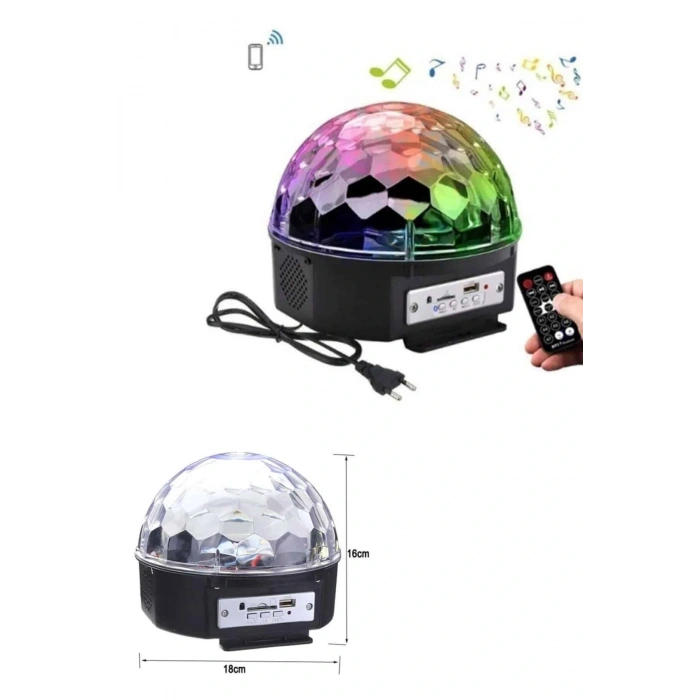Led Işık Disko Topu Bluetooth Hoparlörlü Usb Müzik Çalar Kumandalı