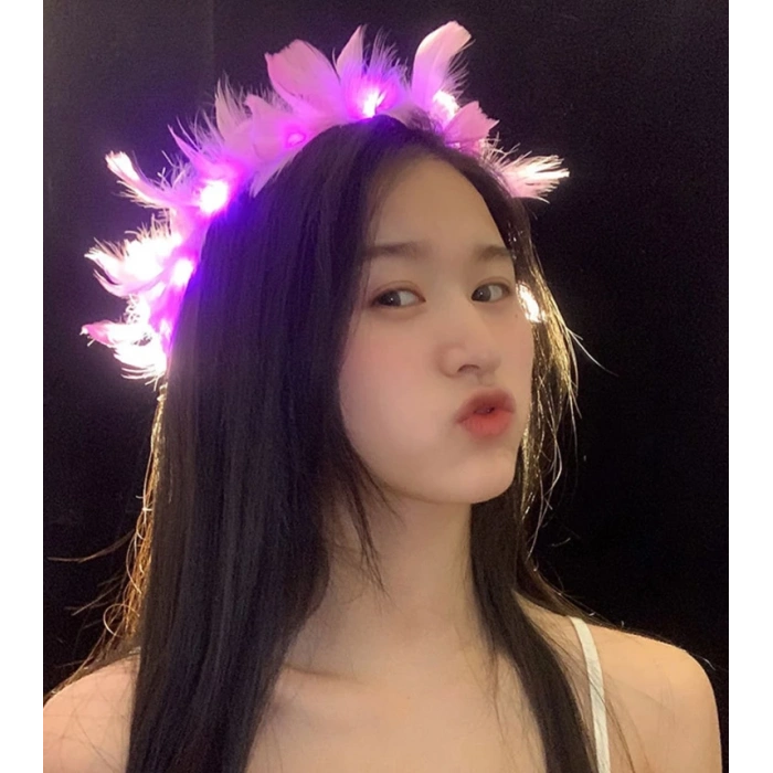 Led Işıklı Rengarenk Yanan 3 Fonksiyonlu Otrişli Parti Tacı Pembe Renk 12x12 cm (5324)