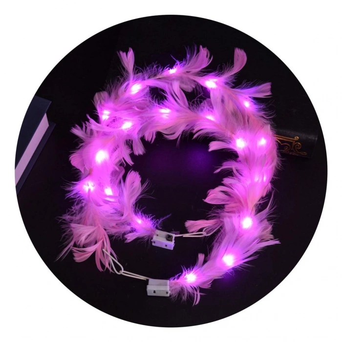 Led Işıklı RGB 3 Fonksiyonlu Otrişli Parti Tacı Pembe Renk