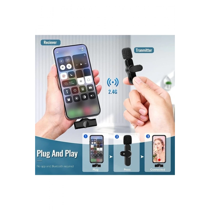 Lightning Girişli Iphone Uyumlu Ikili Kablosuz Yaka Mikrofonu Youtube Facebook Tiktok Vlog