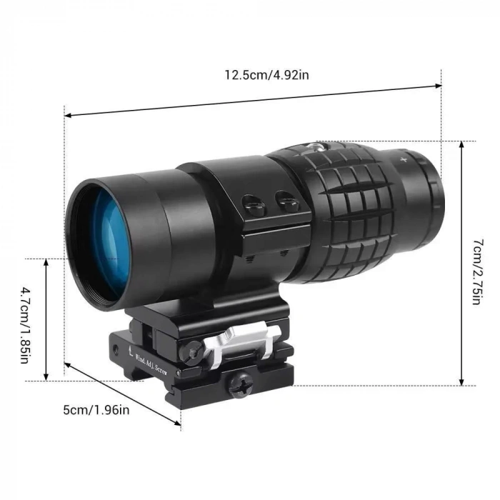 Magnifier 3x Yakınlaştırmalı Dürbün  22mm Ray Uyumlu, Katlanır Yaylı Ayaklı