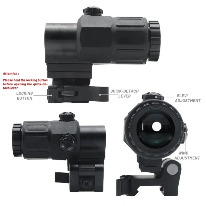 Magnifier 5x Yakınlaştırmalı Dürbün  22mm Ray Uyumlu, Katlanır Yaylı Ayaklı