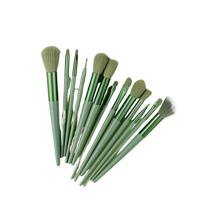 Makyaj Fırça Seti Yeşil 13 Parça Fondöten Fırçası Allık Fırçası Far Fırçası
