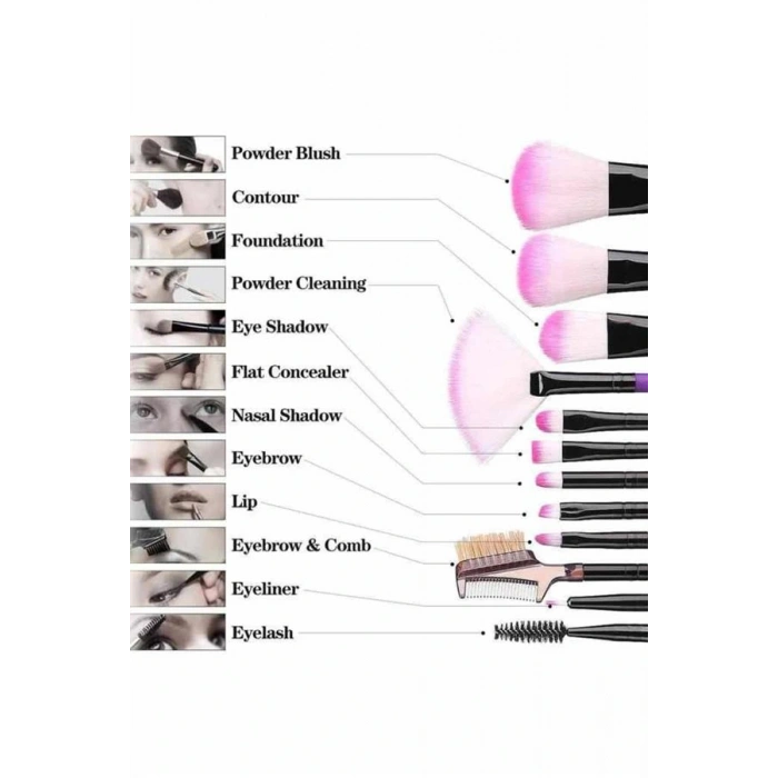 Makyaj Fırçası 12 Parça Set Yumuşak Uçlu Göz Makyajına Uygun Hafif Ve Taşınabilir Çanta