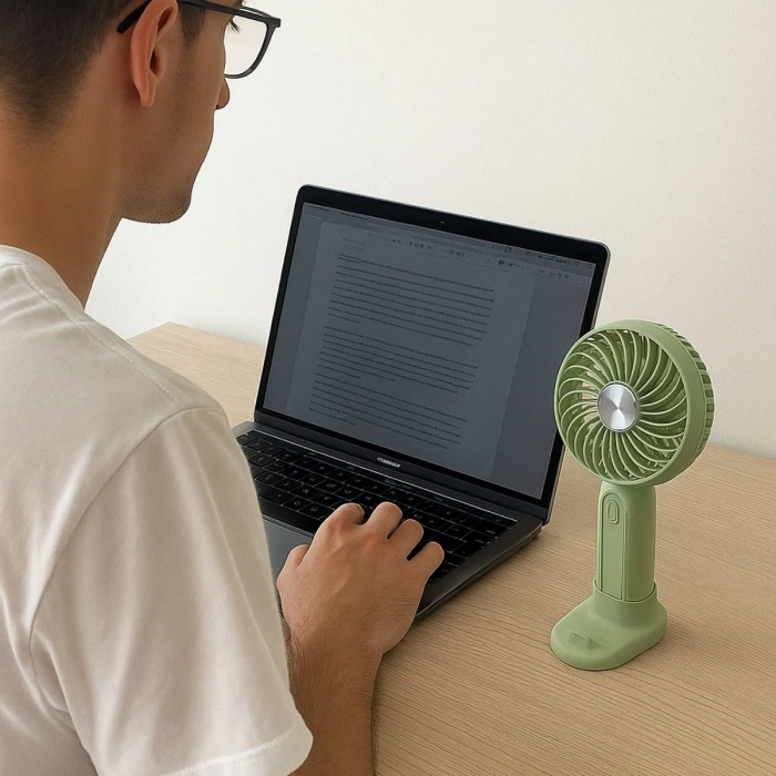 Masa Üstü Standlı USB ile Şarj Olabilen 3 Ayarlı Fan Modlu Çanta Tipi El Fanı (5324)