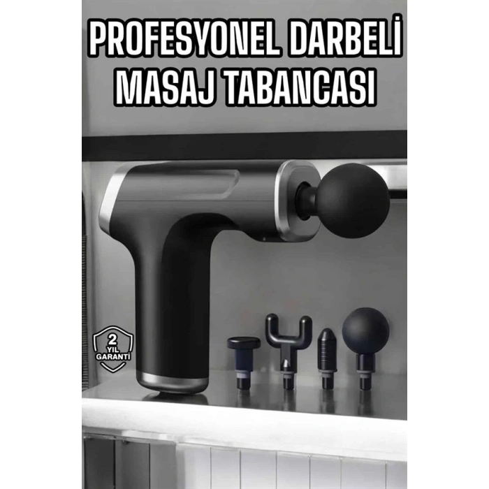 Masaj Tabancası 4 Başlıklı Kas ve Vücut Ağrıları İçin Şarjlı Darbeli
