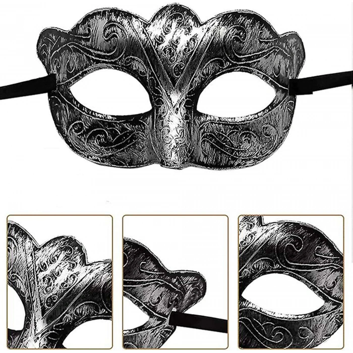 Maskeli Balo Antik Gri Gümüş Eskitilmiş Maske Balo Venedik (5324)