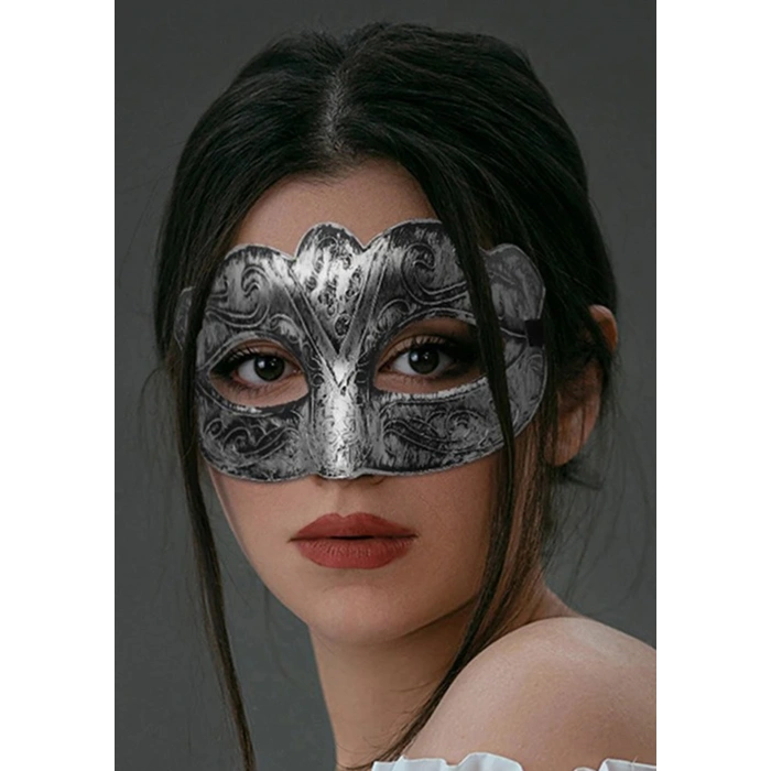 Maskeli Balo Antik Gri Gümüş Eskitilmiş Maske Balo Venedik (5324)