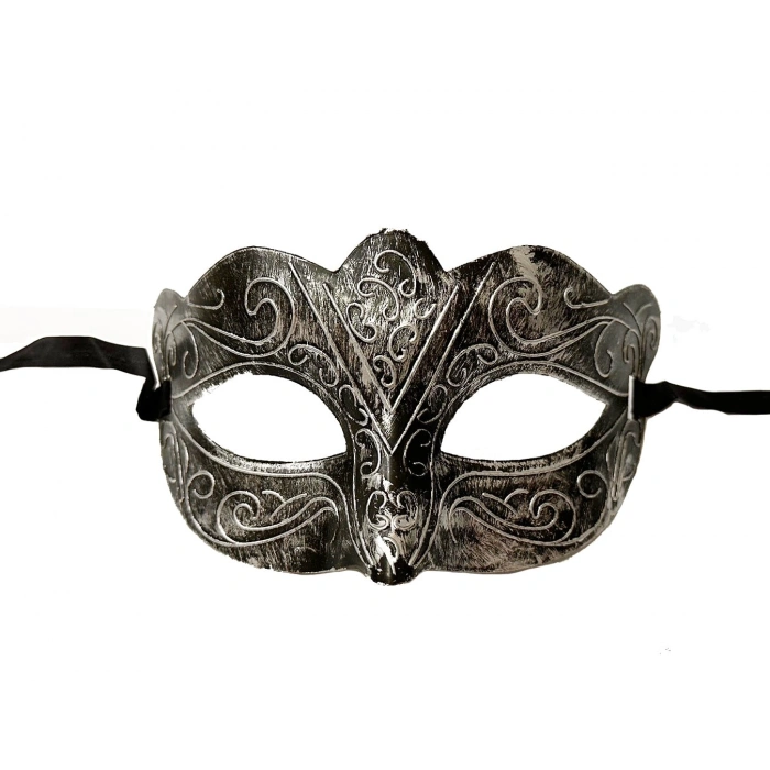 Maskeli Balo Antik Gri Gümüş Eskitilmiş Maske Balo Venedik (5324)
