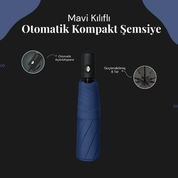 Mavi Kılıflı Otomatik Kompakt Şemsiye