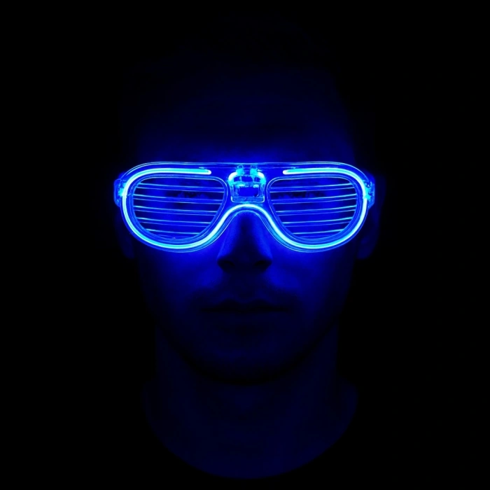 Mavi Led Işıklı Parti Gözlüğü - Neon Glow Şerit Gözlük 3 Modlu (5324)