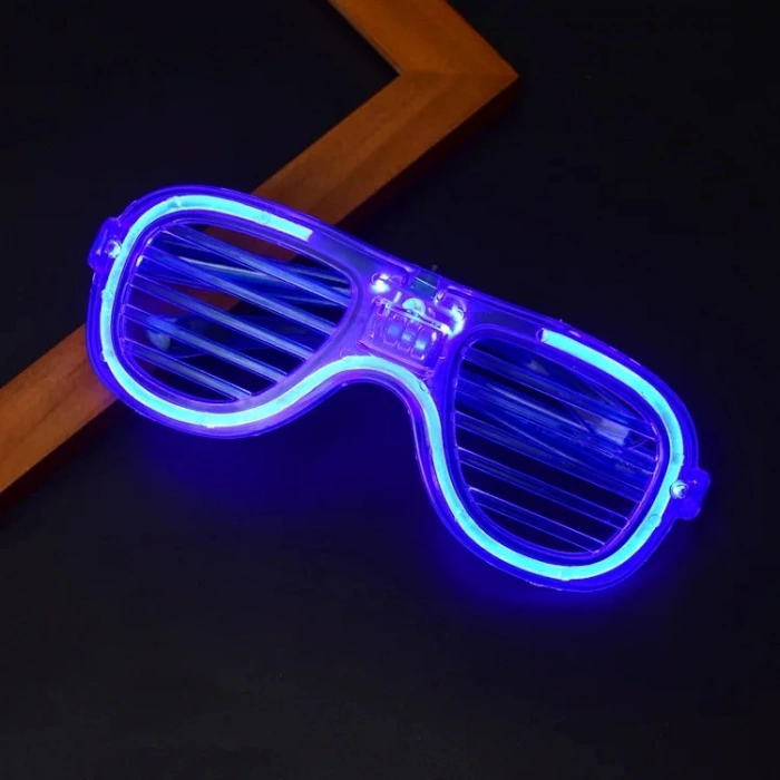 Mavi Led Işıklı Parti Gözlüğü - Neon Glow Şerit Gözlük 3 Modlu (5324)