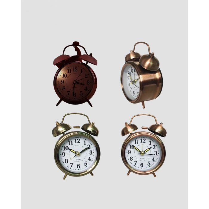 Metal Bronz Nostaljik Masa Saati Alarmlı Büyük Boy Sessiz Mekanizmalı