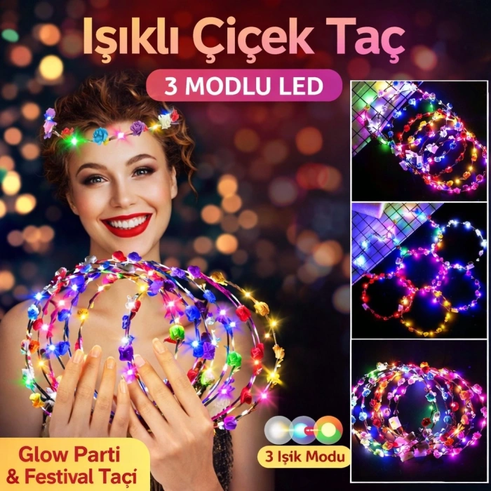 Mevcutli LED Çiçek Taç – 3 Işık Modlu