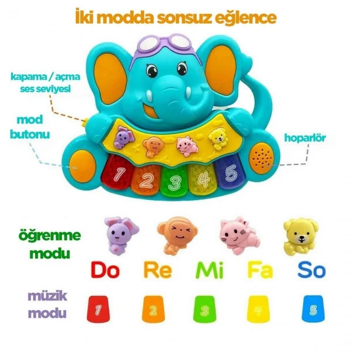 Minibo Sesli ve Işıklı Piyanolu Fil