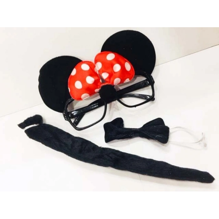 Minnie Mouse Gözlüğü Papyonu Kuyruğu Seti (5324)