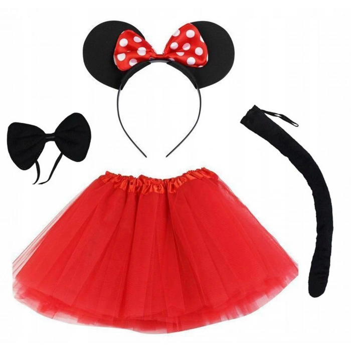 Minnie Mouse Kostüm Seti Etek Taç Kuyruk Papyon Gösteri Seti (5324)