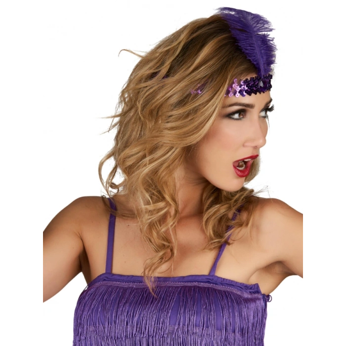 Mor Renk Tüylü Çarliston Saç Bandı (5324)