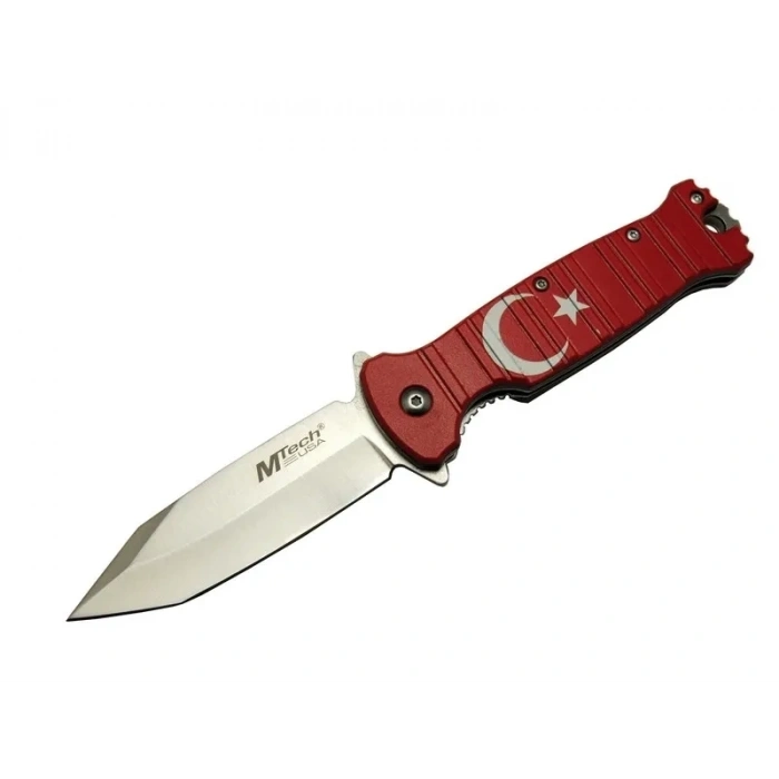 Mtech 4-8-4 Tc Kırmızı Kamp Çakı 21,5cm- Manuel, Ay Yıldız Desenli, Kemerlikli