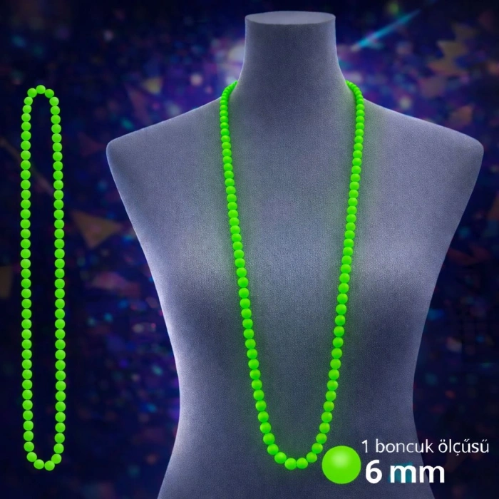 Neon Yeşil Boncuk Kolye 80 cm – Retro 80’ler 90’lar Parti Aksesuarı (5324)