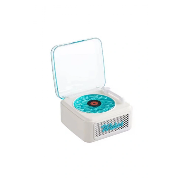 Nostalji Mini Plak Görünümlü Radyolu Bluetooth Hoparlör 3d Ses Dalgası Retro Müzik Plak Beyaz