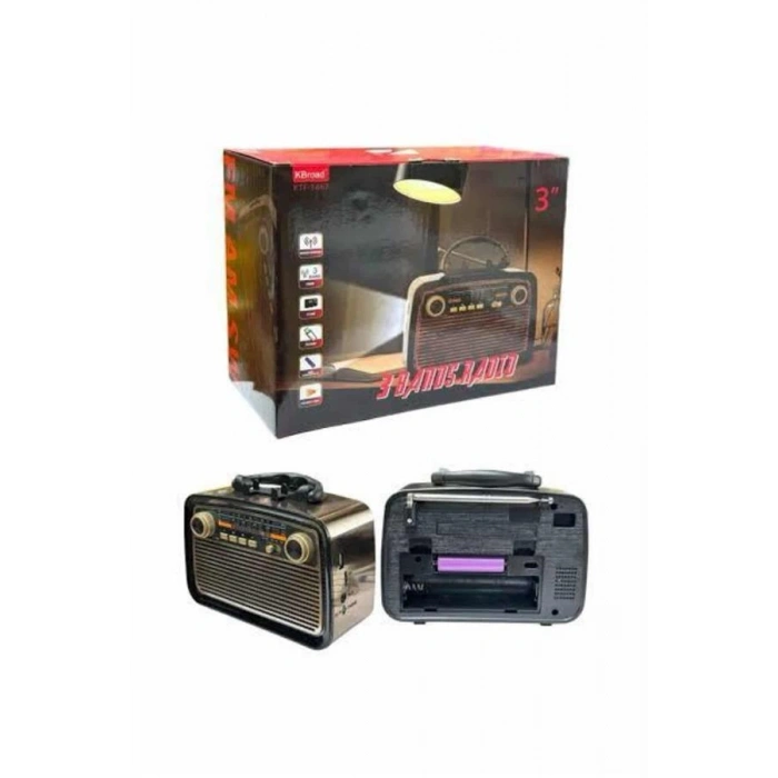 Nostalji Radyo Bluetooth Hoparlör USB-SD Kart Giriş Led Fener Işıklı Bataryalı Pilli