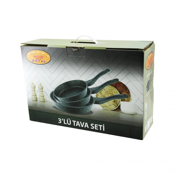 NUR IŞIKLAR METAL 3PCS DÖKÜM TAVA SETİ 20-24-28CM (5324)