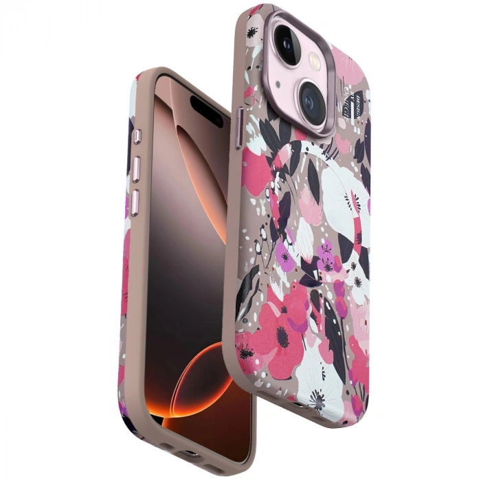 Onegif Apple İphone 15 Flower Series Magsafe Kapak - Pembe