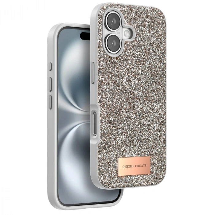 Onegif Apple İphone 16 Bright Simli Kapak - Gold