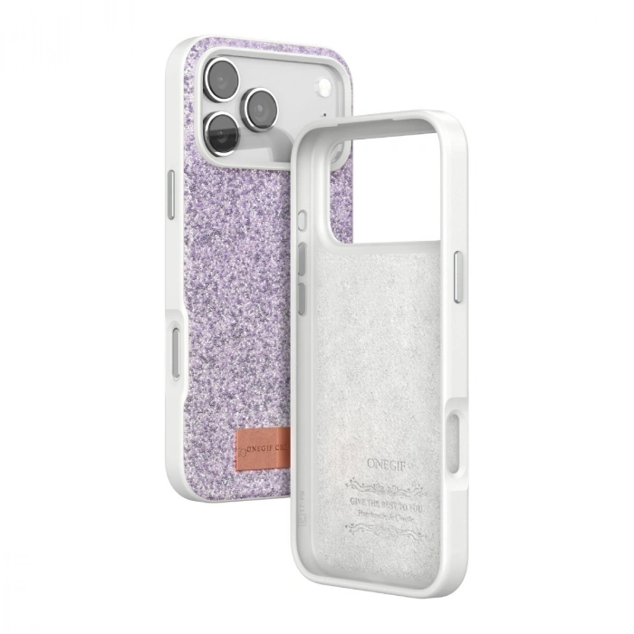 Onegif Apple İphone 17 Pro Bright Simli Kapak - Lila