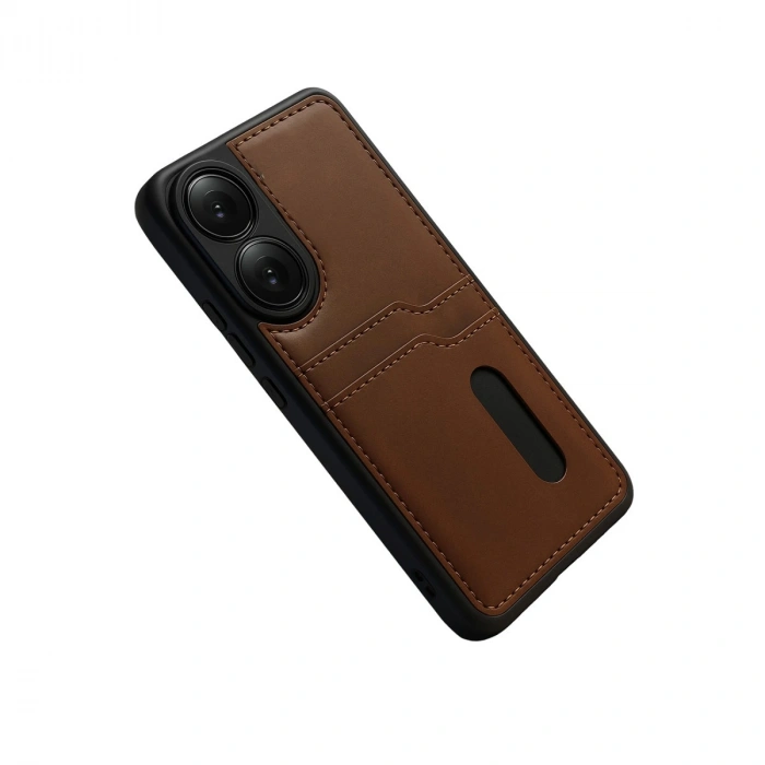 Oppo A38 Sara Kartvizitli Deri Kılıf - Taba