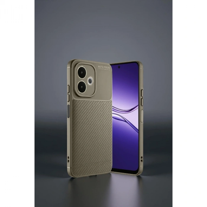 Oppo A5 Pro 4g Kılıf Auto Focus Karbon Kapak - Kahverengi