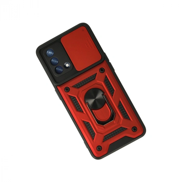 Oppo A74 4g Kılıf Pars Lens Yüzüklü Silikon - Kırmızı