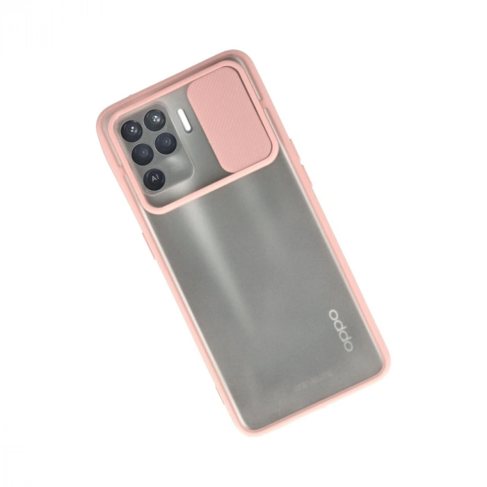 Oppo Reno 5 Lite Kılıf Palm Buzlu Kamera Sürgülü Silikon - Pembe